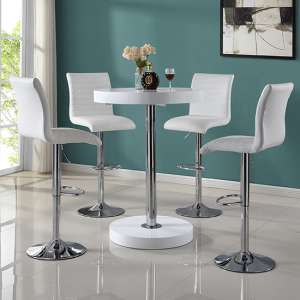 Havana Round Bar Table In White With 4 Ripple Bar Stools