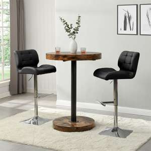Havana Smoked Oak Wooden Bar Table With 2 Candid Black Stools