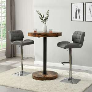Havana Smoked Oak Wooden Bar Table With 2 Candid Grey Stools