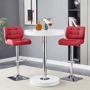 Havana White High Gloss Bar Table With 2 Candid Bordeaux Stools - UK