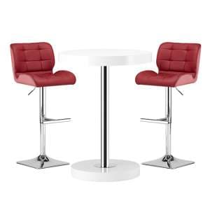 Havana White High Gloss Bar Table With 2 Candid Bordeaux Stools