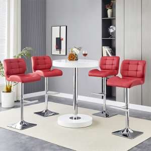 Havana White High Gloss Bar Table With 4 Candid Bordeaux Stools - UK