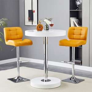 Havana White High Gloss Bar Table With 2 Candid Curry Stools - UK