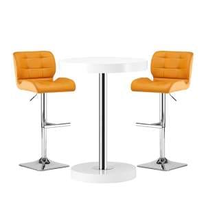 Havana White High Gloss Bar Table With 2 Candid Curry Stools