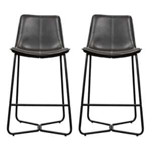 Holland Charcoal Leather Bar Chairs With Metal Base In A Pair