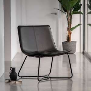 Holland Leather Lounge Chair With Metal Base In Charcoal