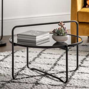 Hawley Round Glass Coffee Table With Metal Frame In Black