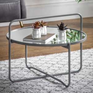 Hawley Round Glass Coffee Table With Metal Frame In Grey