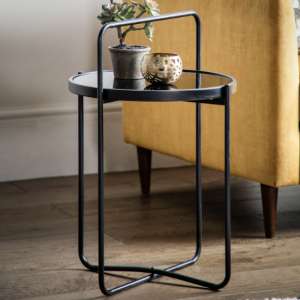 Hawley Round Glass Side Table With Metal Frame In Black - UK