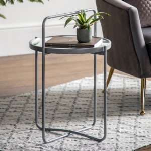 Hawley Round Glass Side Table With Metal Frame In Grey - UK