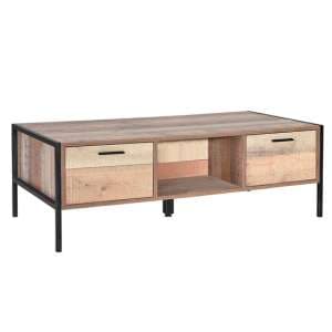 Haxtun Wooden Coffee Table With 2 Drawers In Distressed Oak