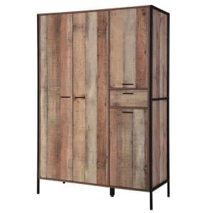 Haxtun Wooden Wardrobe With 4 Doors In Distressed Oak