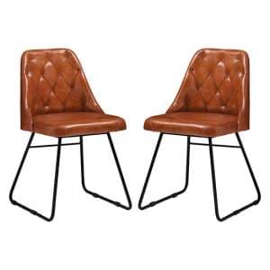 Hayton Bruciato Genuine Leather Dining Chairs In Pair