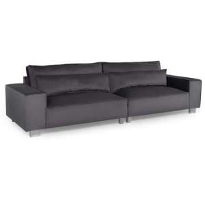 Hazel Fabric 4 Seater Sofa With Chrome Metal Legs In Steel - UK