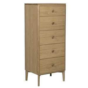 Hazel Wooden Chest 5 Drawers Tall In Oak Natural - UK
