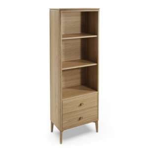 Hazel Wooden Open Shelving Unit With 2 Drawers In Oak Natural