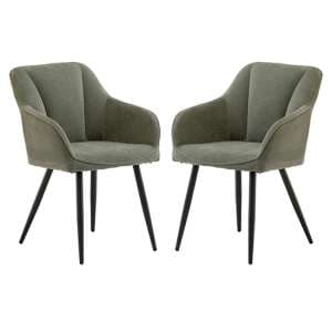 Hazen Mint Green Fabric Dining Chairs With Black Legs In Pair - UK
