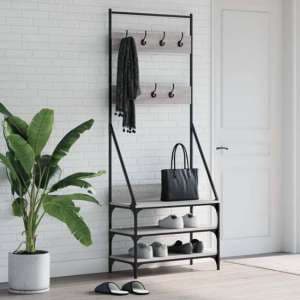 Hebron Wooden Clothes Rack With Shoe Storage In Grey Sonoma Oak - UK