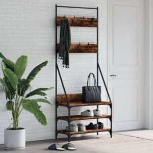 Hebron Wooden Clothes Rack With Shoe Storage In Smoked Oak - UK