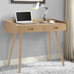 Hector Wooden Computer Desk In Oak With 2 Drawers - UK
