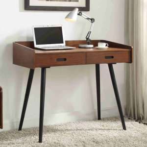 Hector Wooden Computer Desk In Walnut With 2 Drawers - UK