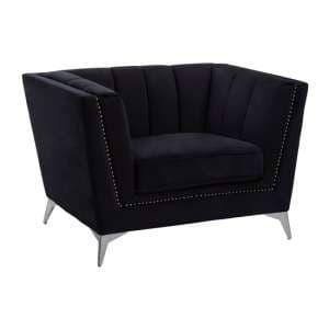 Hefei Velvet 1 Seater Sofa With Chrome Metal Legs In Black - UK