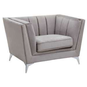 Hefei Velvet 1 Seater Sofa With Chrome Metal Legs In Grey - UK