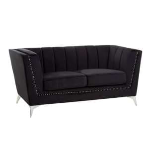 Hefei Velvet 2 Seater Sofa With Chrome Metal Legs In Black - UK