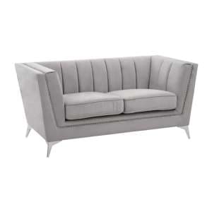 Hefei Velvet 2 Seater Sofa With Chrome Metal Legs In Grey - UK