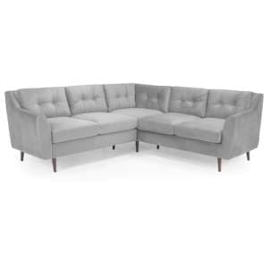 Helena Plush Velvet Corner Sofa In Grey With Wooden Legs
