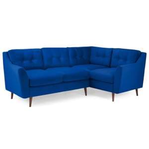 Helena Plush Velvet Corner Sofa Right Hand In Blue