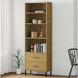 Helio Solid Wood Bookcase With 2 Drawers In Brown