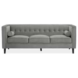 Helix Upholstered Velvet 3 Seater Sofa In Grey - UK