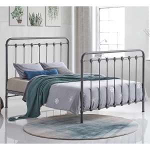 Helki Metal Double Bed In Speckled Silver And Black - UK