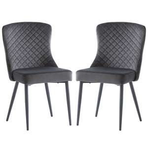 Helmi Graphite Velvet Dining Chairs With Black Legs In Pair