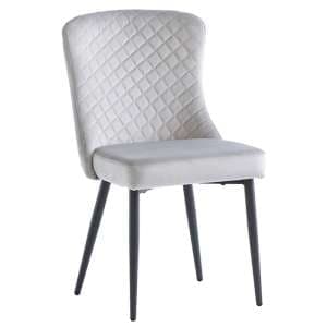 Helmi Velvet Dining Chair In Silver With Black Legs