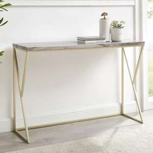 Helsinki Grey Faux Effect Marble Console Table With Gold Frame