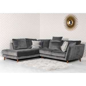 Helsonk Velvet Upholstered Left Handed Corner Sofa In Grey