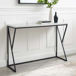 Helsinki White Marble Effect Console Table With Black Frame