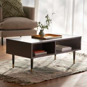 Helston Wooden Coffee Table With 2 Shelves In Grey - UK