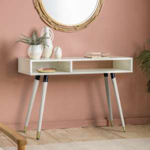 Helston Wooden Console Table With 2 Shelves In White - UK