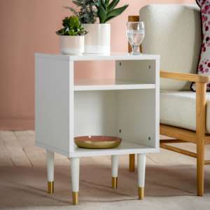 Helston Wooden Side Table With 2 Shelves In White - UK