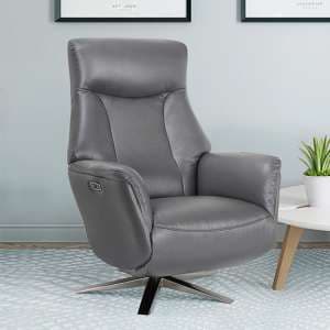 Hendon Leather Match Electric Swivel Recliner Chair In Iron