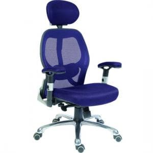 Hendon Home Office Chair In Blue Mesh With Castors