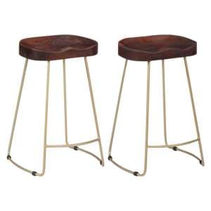 Henley 52cm Walnut Wooden Bar Stools With Brass Legs In A Pair
