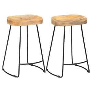 Henley 62cm Brown Wooden Bar Stools With Black Legs In A Pair