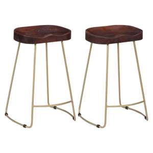 Henley 62cm Walnut Wooden Bar Stools With Brass Legs In A Pair