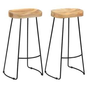 Henley 78cm Brown Wooden Bar Stools With Black Legs In A Pair
