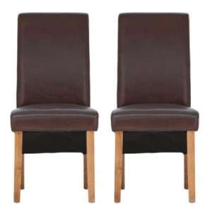 Hentro Antique Brown Leather Dining Chair With Oak Leg In Pair