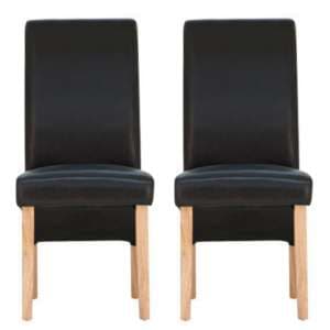 Hentro Black Leather Dining Chair With Oak Leg In Pair